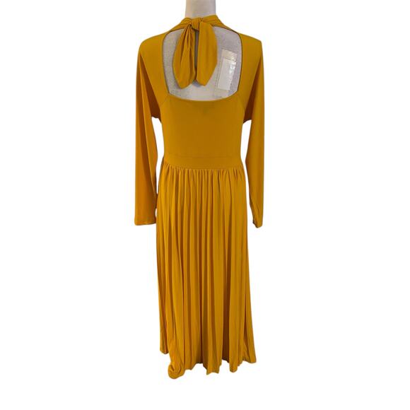 NEW Eloquii Plus Size 16 Mustard Yellow Maxi Dress Cutouts Open Back Long Sleeve - Picture 2 of 5